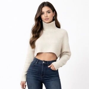 NWT House of Harlow 1960 size small cream ivory knit turtleneck cropped sweater